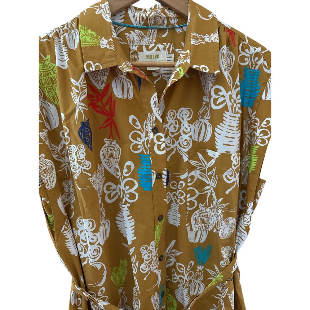 Anthropologie Maeve Toni Tunic Dress‎ Gold Pockets Tie Waist Size Large Petite - Picture 10 of 12